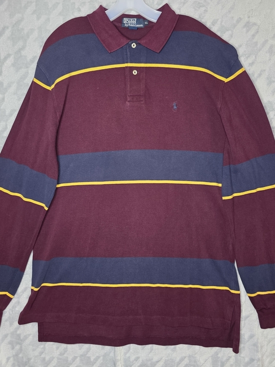 Polo Ralph Lauren Other - Polo by Ralph Lauren Burgundy Navy Yellow Striped Long Sleeve Polo